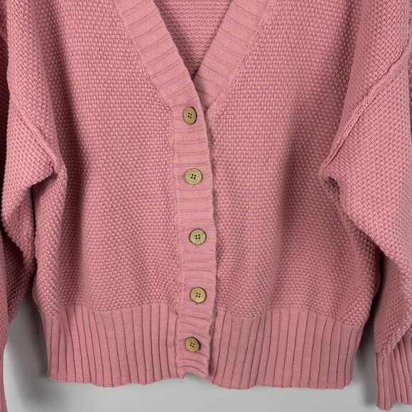 Free People Beach Cotton Knit Cardigan Sweater Pink Oversized Large Tiny Flaw - Picture 4 of 15